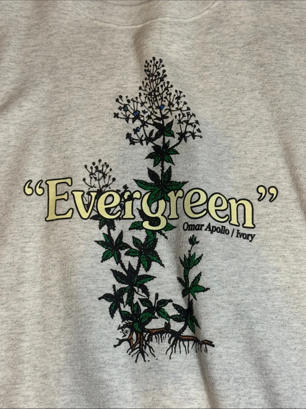 Omar Apollo Evergreen Graphic Ivory Crewneck Sweater